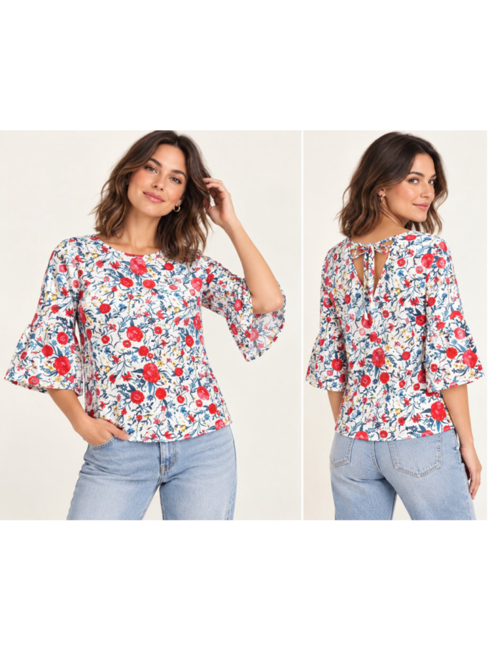 J.Crew Floral Bell 3/4 Sleeve Blouse, Size 4 (S15)